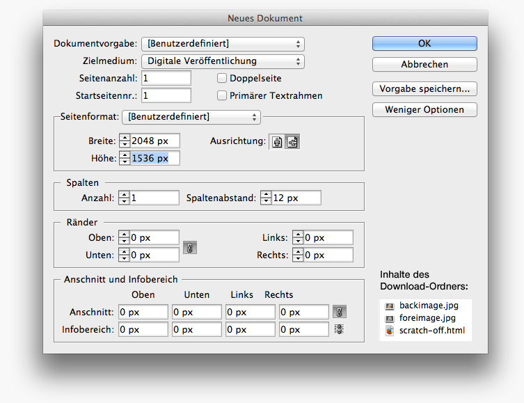 Scratch-Off Tutorial: Dateien erstellen und InDesign-Dokument anlegen