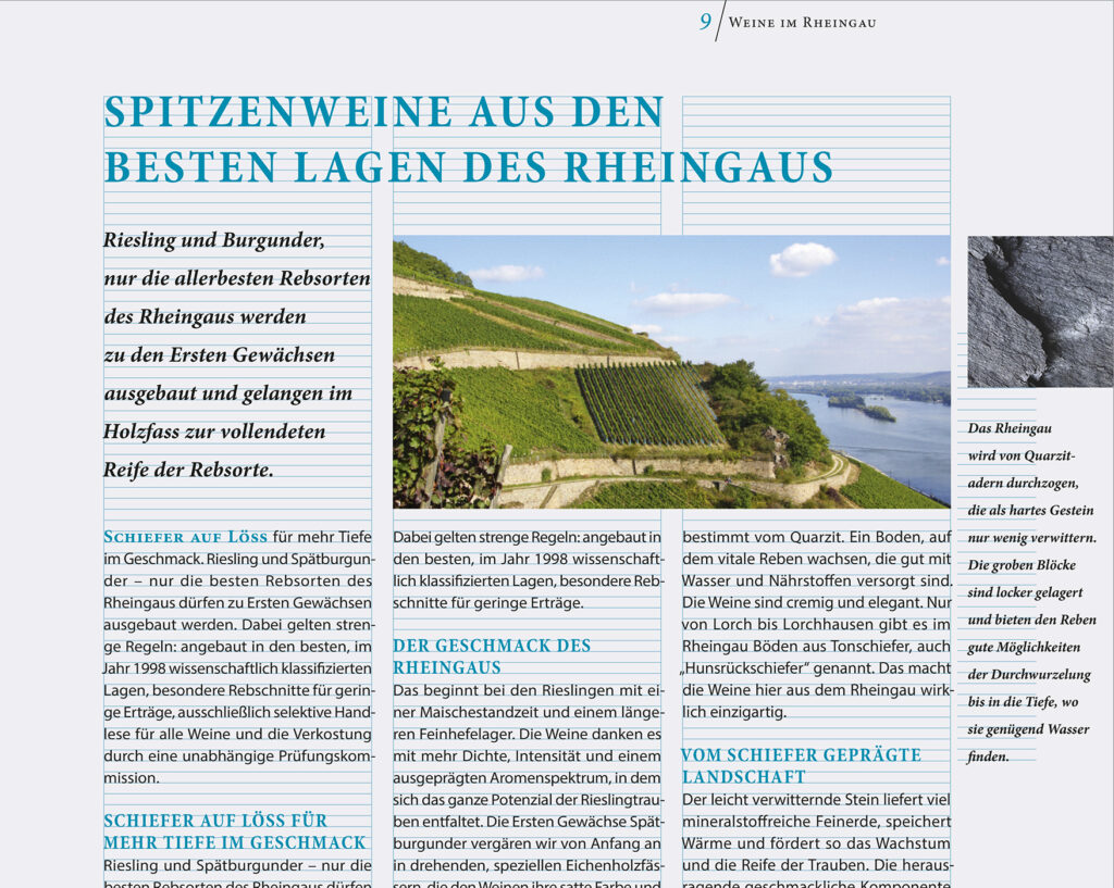 Die Textzeilen sind typografisch mit alignierenden Zeilenabständen am Grundlinienraster ausgerichtet